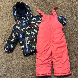 Cat & Jack Kids Dinosaur Jacket and Pink Snow Bib Set
